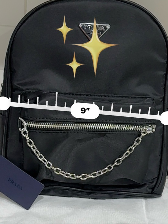 P R A Black Nylon Small Backpack with Chain Accent main image 5